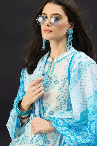 Women Ethnic Motifs Printed Regular Pure Cotton Kurta with Trousers & With Dupatta