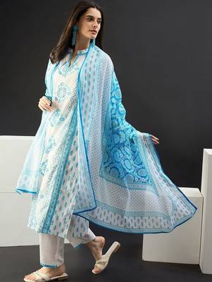 Women Ethnic Motifs Printed Regular Pure Cotton Kurta with Trousers & With Dupatta 4