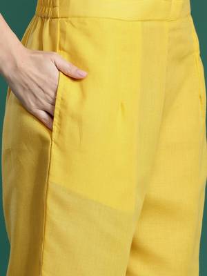 Floral Embroidered Thread Work Linen Kurta with Trousers & With Dupatta 4