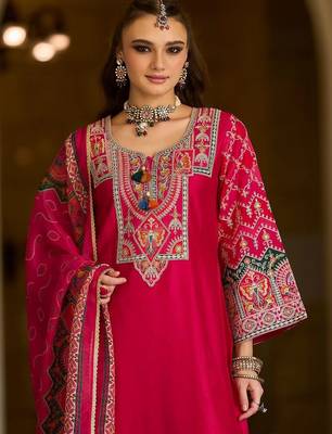 Women Ethnic Motifs Embroidered Regular Thread Work Kurta & Trousers With Dupatta 2
