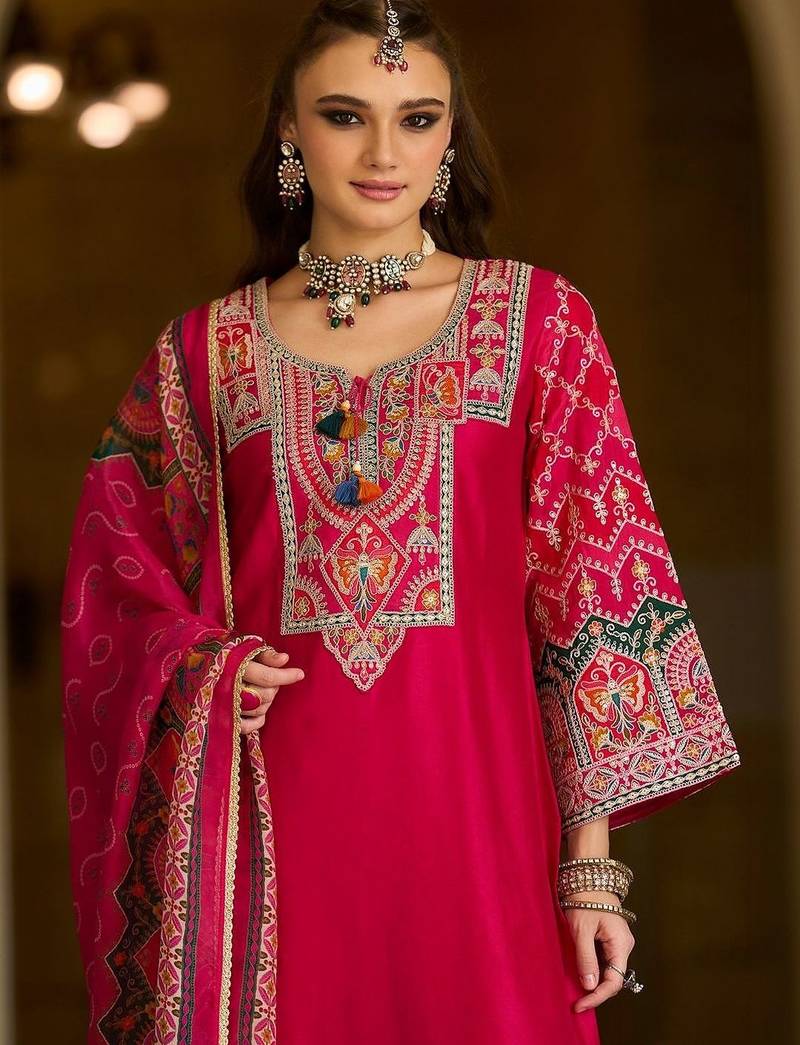 Women Ethnic Motifs Embroidered Regular Thread Work Kurta & Trousers With Dupatta