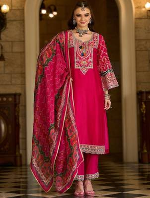 Women Ethnic Motifs Embroidered Regular Thread Work Kurta & Trousers With Dupatta 1