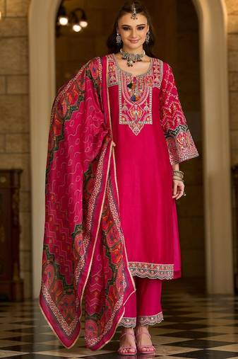 Women Ethnic Motifs Embroidered Regular Thread Work Kurta & Trousers With Dupatta