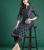 Ethnic Motifs Printed Thread Work Pure Cotton Kurta with Trousers