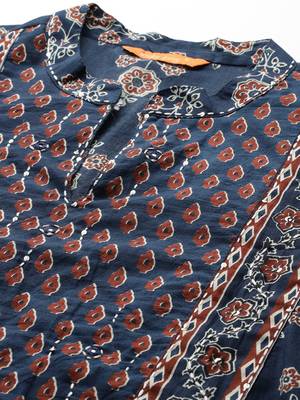 Ethnic Motifs Printed Thread Work Pure Cotton Kurta with Trousers 2