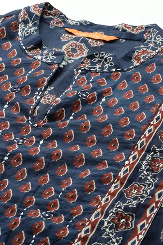 Ethnic Motifs Printed Thread Work Pure Cotton Kurta with Trousers