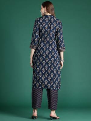 Ethnic Motifs Printed Thread Work Pure Cotton Kurta with Trousers 5