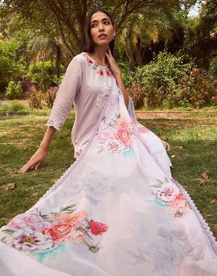 Floral Embroidered Straight Kurta With Trousers & Dupatta 3