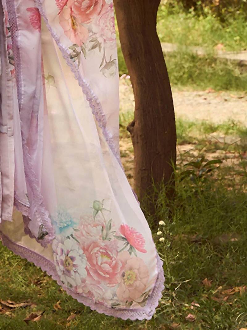 Floral Embroidered Straight Kurta With Trousers & Dupatta