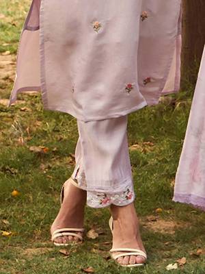 Floral Embroidered Straight Kurta With Trousers & Dupatta 7