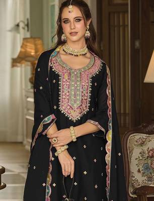 Paisley Embroidered Sequinned Straight Kurta With Sharara And Dupatta 2