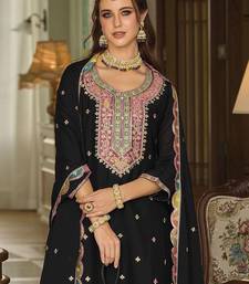 Paisley Embroidered Sequinned Straight Kurta With Sharara And Dupatta
