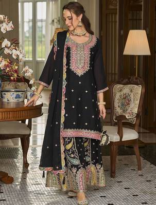 Paisley Embroidered Sequinned Straight Kurta With Sharara And Dupatta 1