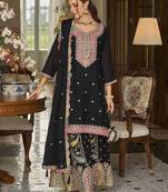 Paisley Embroidered Sequinned Straight Kurta With Sharara And Dupatta