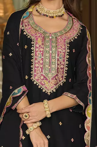 Paisley Embroidered Sequinned Straight Kurta With Sharara And Dupatta