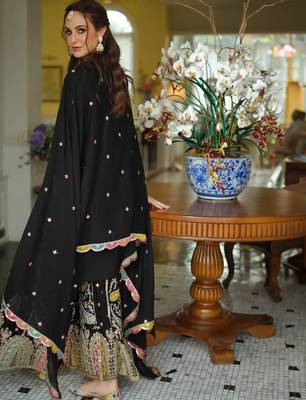 Paisley Embroidered Sequinned Straight Kurta With Sharara And Dupatta 5