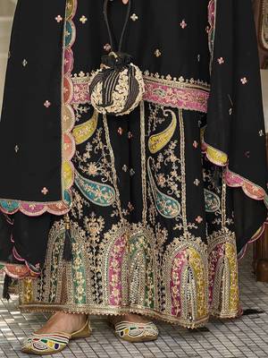 Paisley Embroidered Sequinned Straight Kurta With Sharara And Dupatta 6