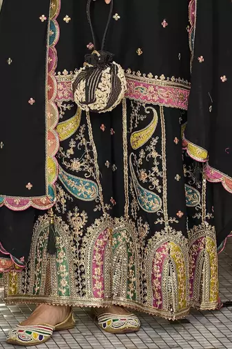 Paisley Embroidered Sequinned Straight Kurta With Sharara And Dupatta