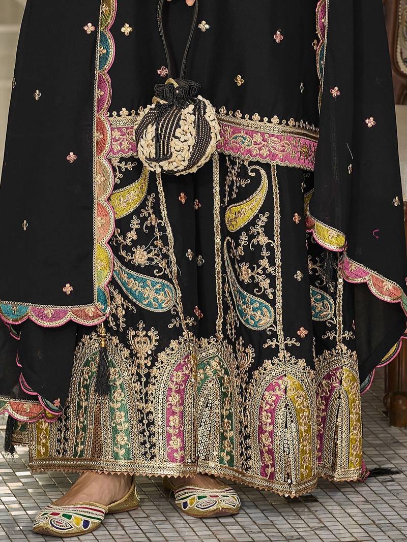 Paisley Embroidered Sequinned Straight Kurta With Sharara And Dupatta