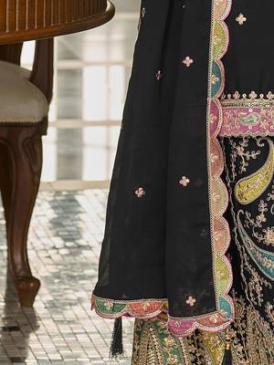 Paisley Embroidered Sequinned Straight Kurta With Sharara And Dupatta 7