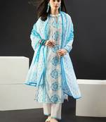 women ethnic motifs printed regular  cotton kurta with trousers & with dupatta
