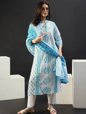 women ethnic motifs printed regular  cotton kurta with trousers & with dupatta 4