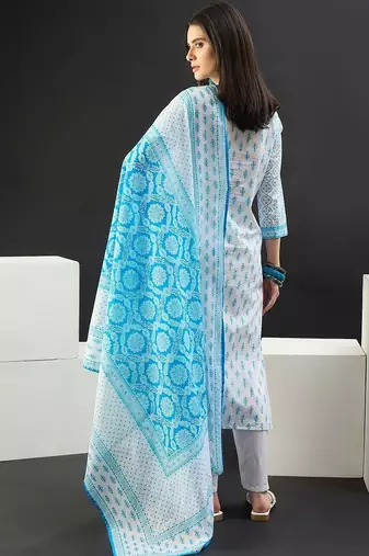 Women Ethnic Motifs Printed Regular Pure Cotton Kurta with Trousers & With Dupatta
