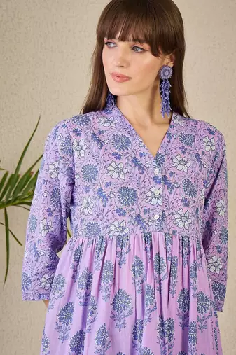Adults-Women Floral Printed Cotton A-Line Kurta with Trousers