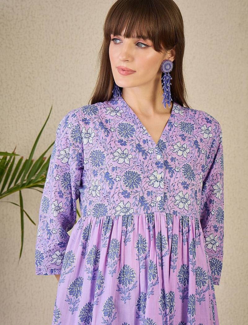 Adults-Women Floral Printed Cotton A-Line Kurta with Trousers