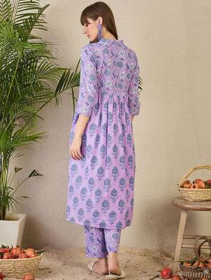 Adults-Women Floral Printed Cotton A-Line Kurta with Trousers 4