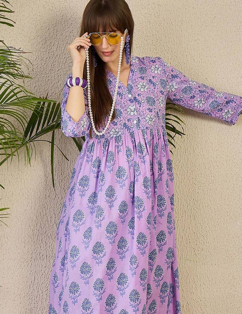 Adults-Women Floral Printed Cotton A-Line Kurta with Trousers