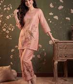 Women Floral Embroidered Regular Thread Work Linen Kurta with Trousers