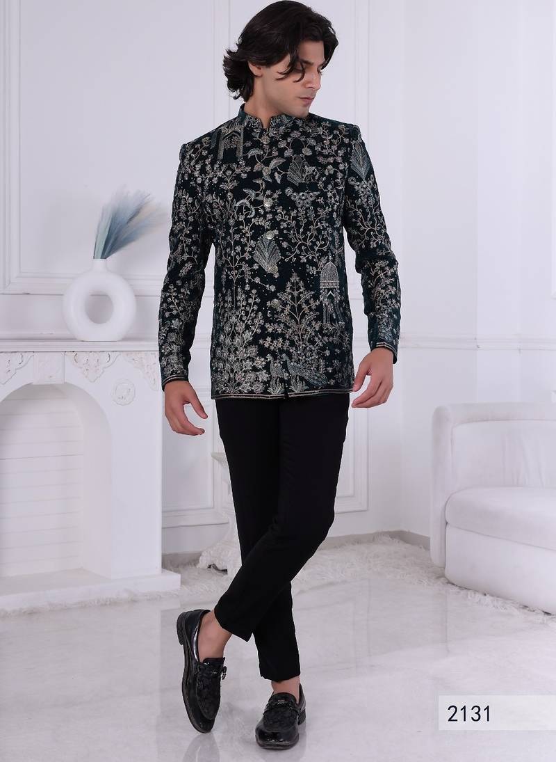 Green velvet jodhpuri for men | premium men's ethnic wear