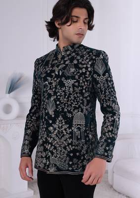 Green velvet jodhpuri for men | premium men's ethnic wear 2