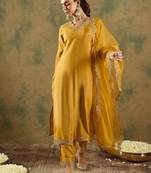 Floral Embroidered Kurta With Trousers & Dupatta