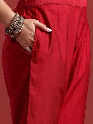 Ethnic Motifs Yoke Design Zari Panelled Liva Kurta With Trousers & Dupatta 4