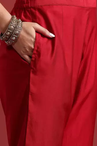Ethnic Motifs Yoke Design Zari Panelled Liva Kurta With Trousers & Dupatta