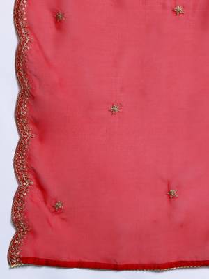 Ethnic Motifs Yoke Design Zari Panelled Liva Kurta With Trousers & Dupatta 5
