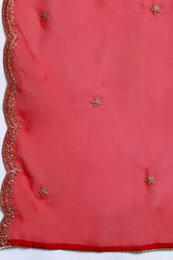 Ethnic Motifs Yoke Design Zari Panelled Liva Kurta With Trousers & Dupatta