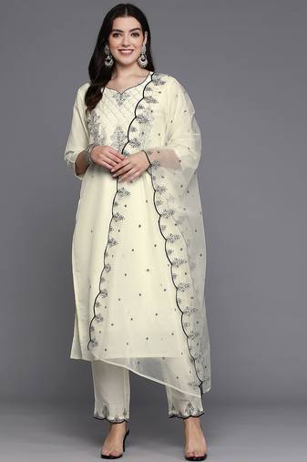 Women Ethnic Motifs Embroidered Regular Thread Work Kurta with Trousers & Dupatta