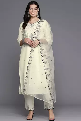 Women Ethnic Motifs Embroidered Regular Thread Work Kurta with Trousers & Dupatta