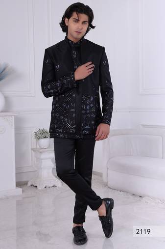 Black embroidered open jodhpuri for men | premium men's ethnic wear