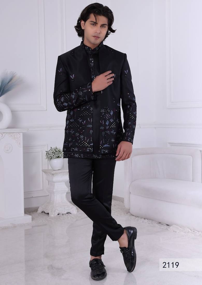 Black embroidered open jodhpuri for men | premium men's ethnic wear