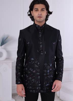 Black embroidered open jodhpuri for men | premium men's ethnic wear 2