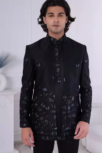 Black embroidered open jodhpuri for men | premium men's ethnic wear