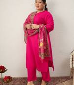 Plus Size Ethnic Motifs Regular Thread Work Kurta with Palazzos & With Dupatta
