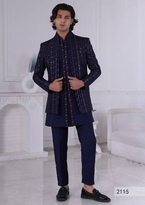 Blue open indowestern for men | premium men's ethnic wear 1