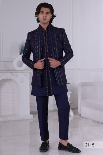 Blue open indowestern for men | premium men's ethnic wear