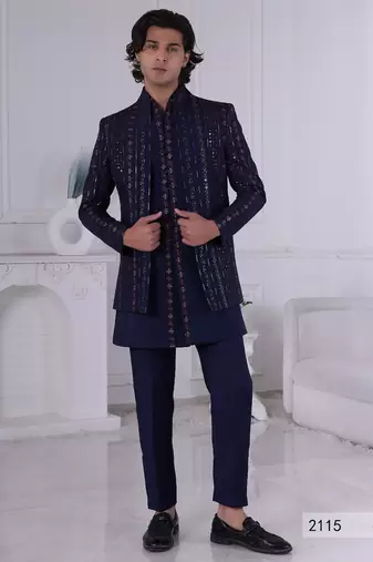 Blue open indowestern for men | premium men's ethnic wear