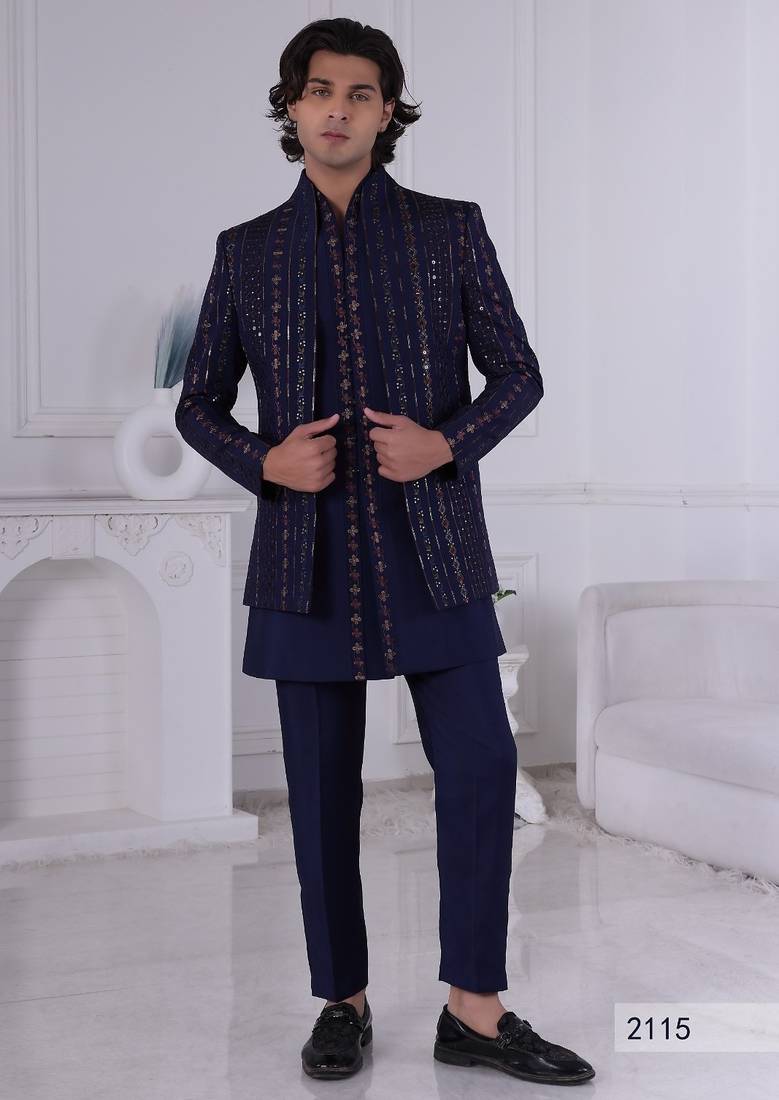 Blue open indowestern for men | premium men's ethnic wear